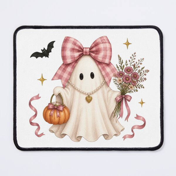 Item preview, Coquette Ghost, Girly Bow Ghost, Pink Gingham Halloween Ghost designed and sold by Pattranit56.