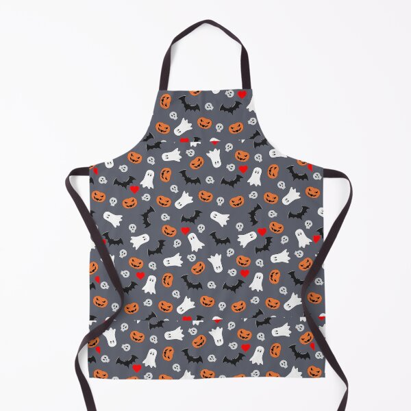 Item preview, Ghost, bats, pumpkins, skulls and hearts print all over pattern designed and sold by CursedButCute1.