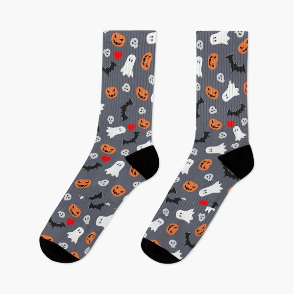 Item preview, Ghost, bats, pumpkins, skulls and hearts print all over pattern designed and sold by CursedButCute1.