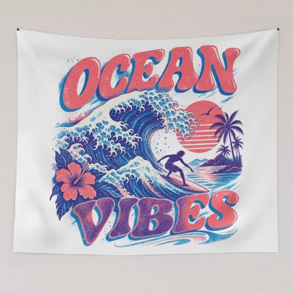 Item preview, Ocean Vibes Retro Surfing Wave Overprint Art designed and sold by Mdozet.