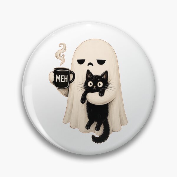 Item preview, Ghost Holding Black Cat Meh Coffee Halloween  designed and sold by roartusa.