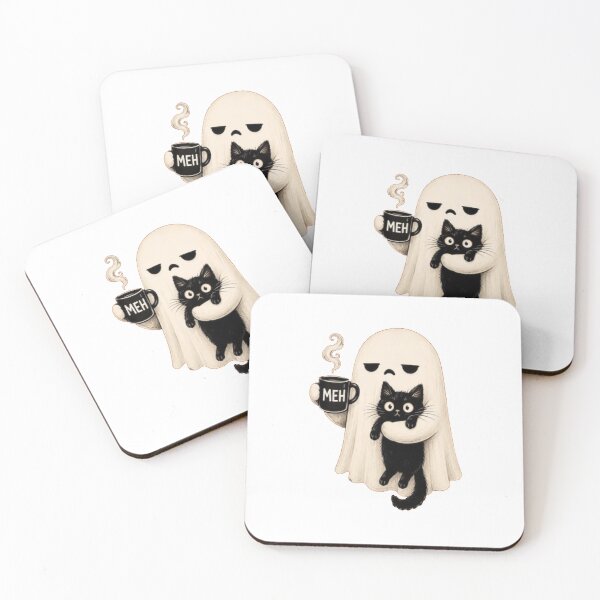 Item preview, Ghost Holding Black Cat Meh Coffee Halloween  designed and sold by roartusa.