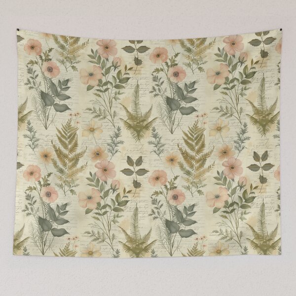 Item preview, Vintage Handwritten Script Botanical - Elegant Anemone & Fern Pattern designed and sold by Whimsical Wayfarer.