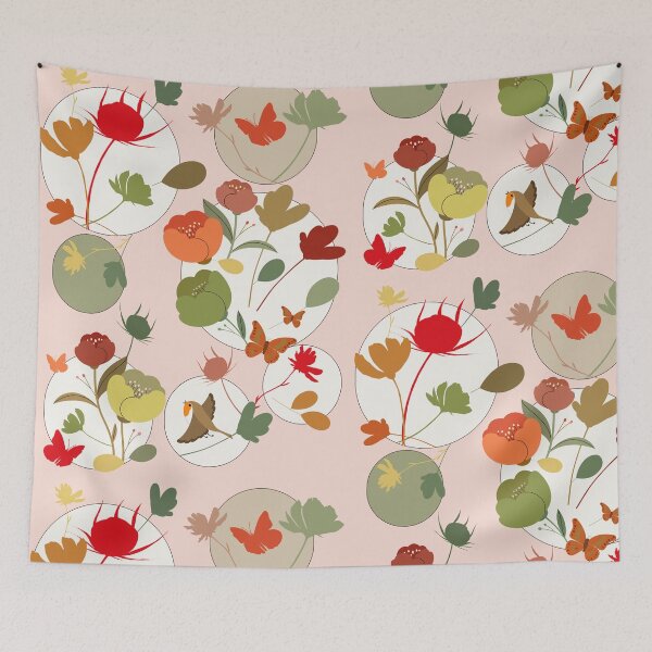 Item preview, Geometric Botanical Circle Pattern with Autumn Flowers designed and sold by Vibria Pattern Studio.