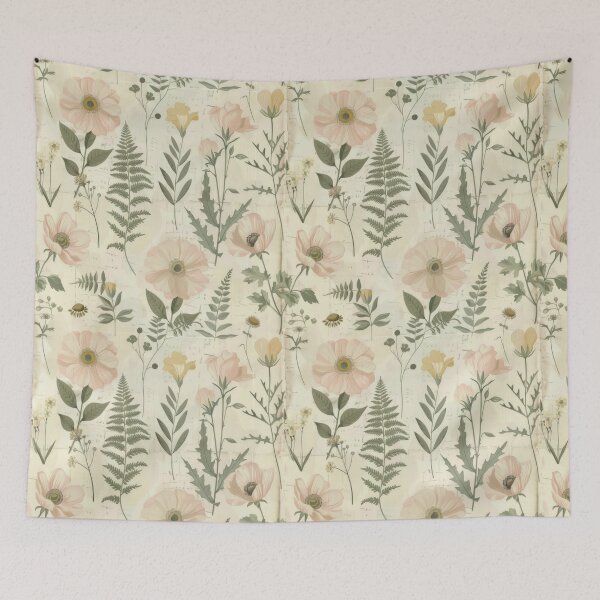Item preview, Soft Vintage Botanical Floral - Pastel Anemone & Meadow Fern Pattern designed and sold by Whimsical Wayfarer.