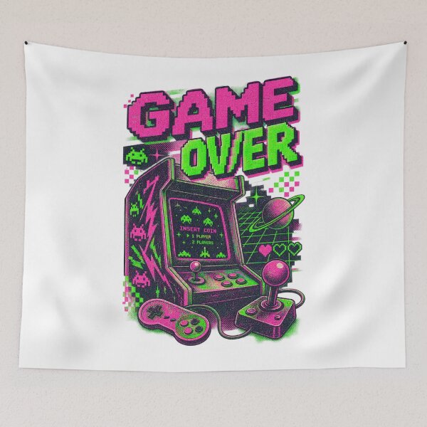 Item preview, Game Over Retro Arcade Cabinet Overprint Art designed and sold by Mdozet.