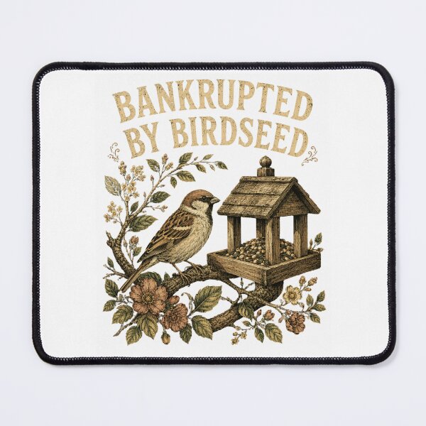 Item preview, Funny Bird Lover, BANKRUPTED BY BIRDSEED, Backyard Birdwatching Gift, Bird Feeder Graphic, Sparrow Fan design designed and sold by ANTHAR.