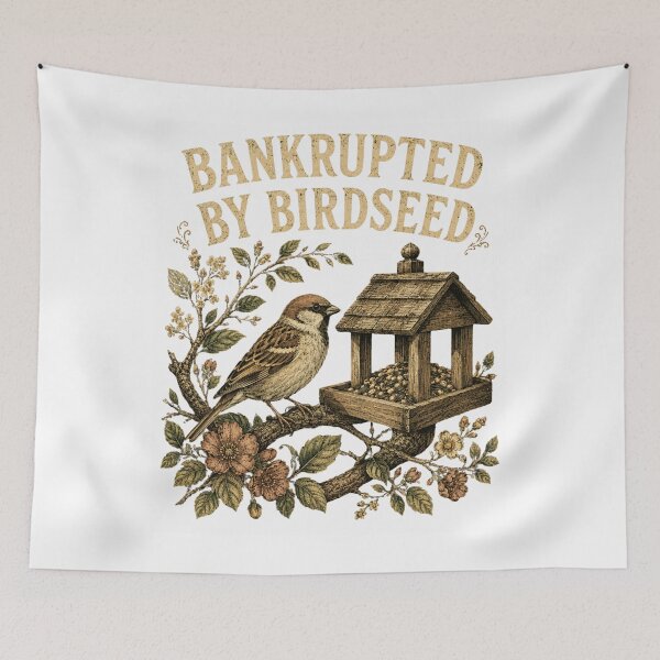 Item preview, Funny Bird Lover, BANKRUPTED BY BIRDSEED, Backyard Birdwatching Gift, Bird Feeder Graphic, Sparrow Fan design designed and sold by ANTHAR.