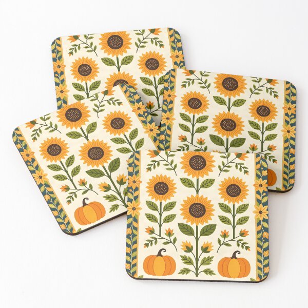 Item preview, Flower quilt grid with fall sunflowers and pumpkins. designed and sold by Ponted.