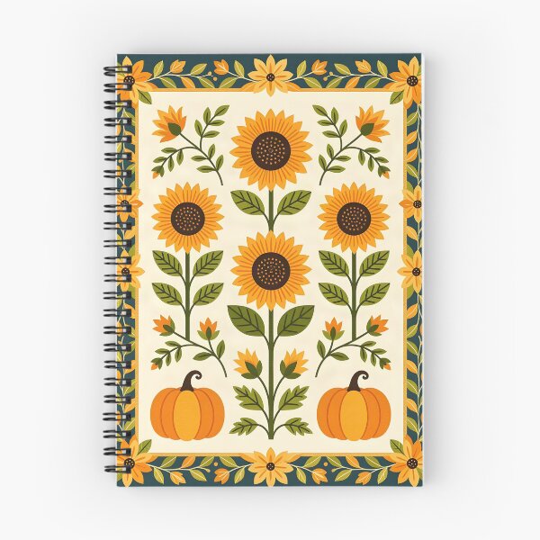 Item preview, Flower quilt grid with fall sunflowers and pumpkins. designed and sold by Ponted.