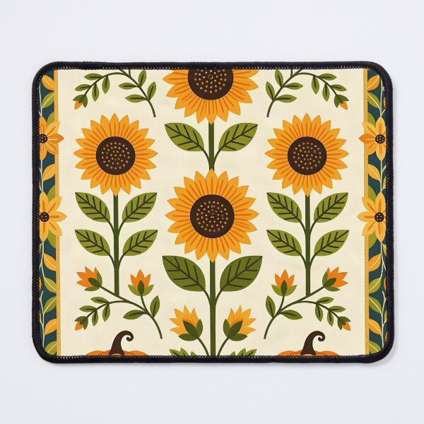 Item preview, Flower quilt grid with fall sunflowers and pumpkins. designed and sold by Ponted.