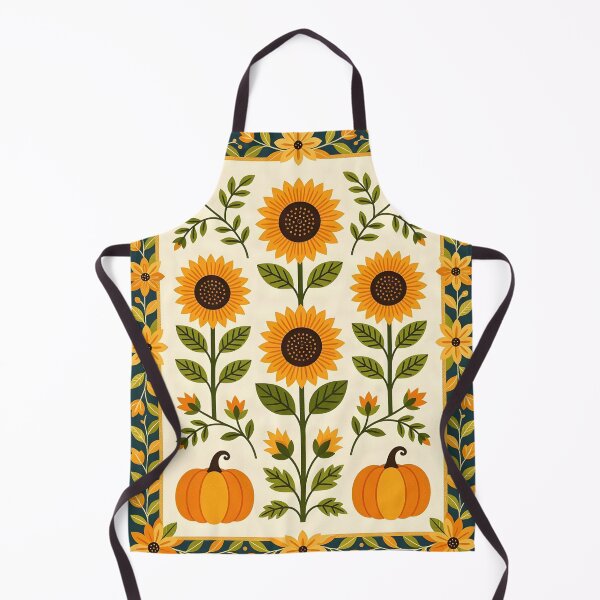 Item preview, Flower quilt grid with fall sunflowers and pumpkins. designed and sold by Ponted.