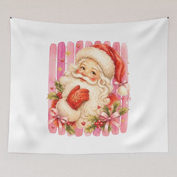 Item preview, Pink Striped Santa Watercolor Santa with Coquette Bows designed and sold by Pattranit56.