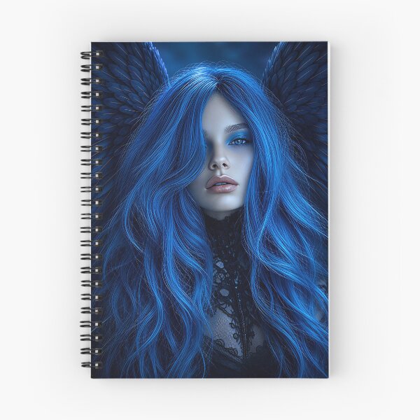 Item preview, Blue Angel Woman – Ethereal Gothic Wings and Sapphire Hair Fantasy Art designed and sold by WhimsyWink.