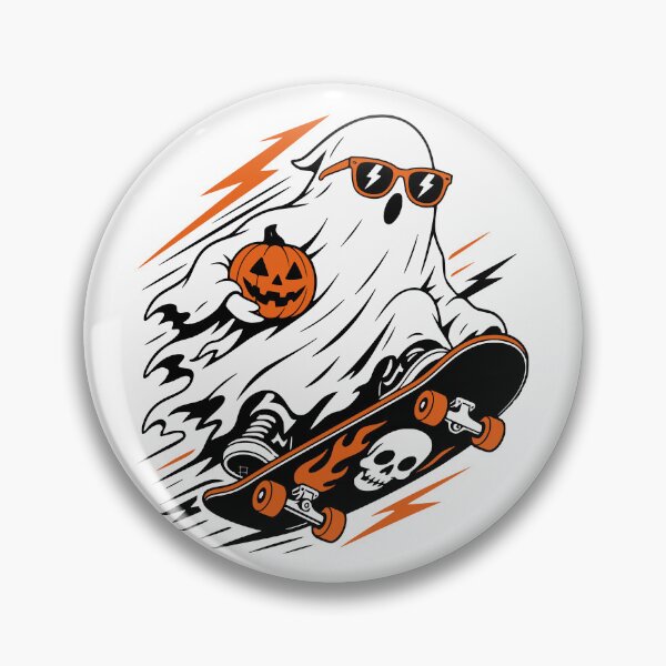 Item preview, Cool Skater Ghost Halloween Pumpkin Skateboard designed and sold by Simon-art-land.