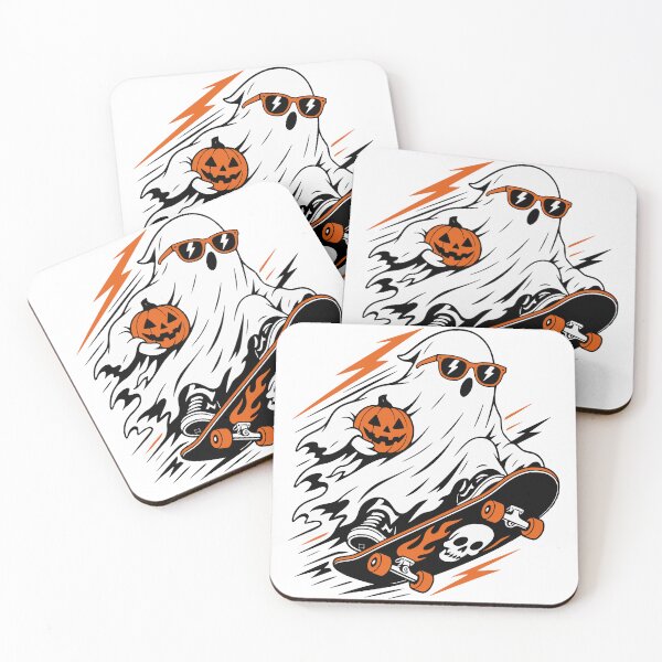 Item preview, Cool Skater Ghost Halloween Pumpkin Skateboard designed and sold by Simon-art-land.