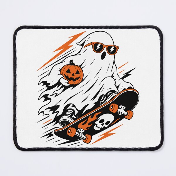 Item preview, Cool Skater Ghost Halloween Pumpkin Skateboard designed and sold by Simon-art-land.