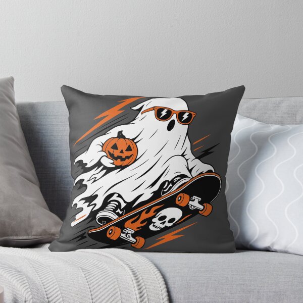 Item preview, Cool Skater Ghost Halloween Pumpkin Skateboard designed and sold by Simon-art-land.
