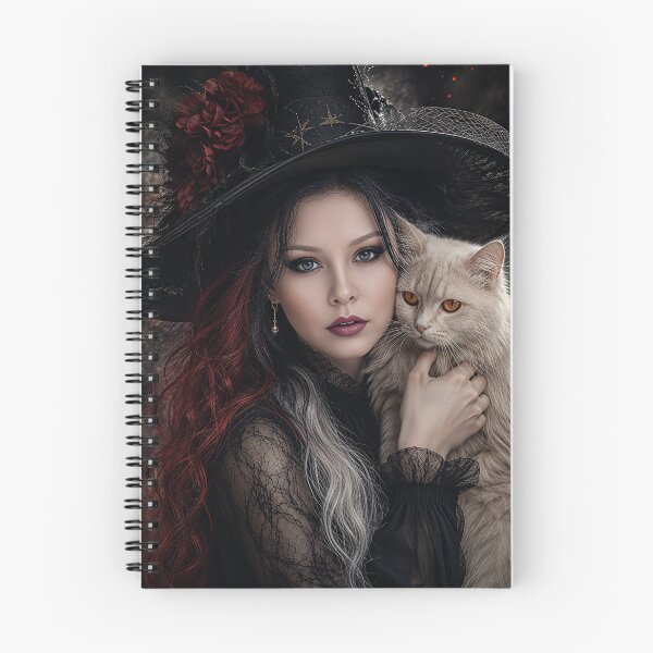 Item preview, Gothic Witch and White Cat – Dark Magical Woman with Black Hat designed and sold by WhimsyWink.