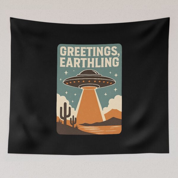 Item preview, Greetings Earthling Retro UFO Flying Saucer designed and sold by Photo-Sphere101.