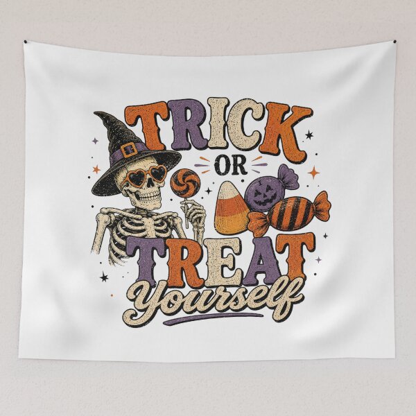 Item preview, Trick or Treat Yourself Skeleton Retro designed and sold by Side Quest Co..