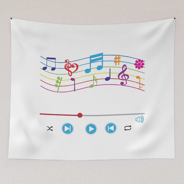 Item preview, Music notes, music player, colourful music symbols on waves designed and sold by Lennylindesigns.