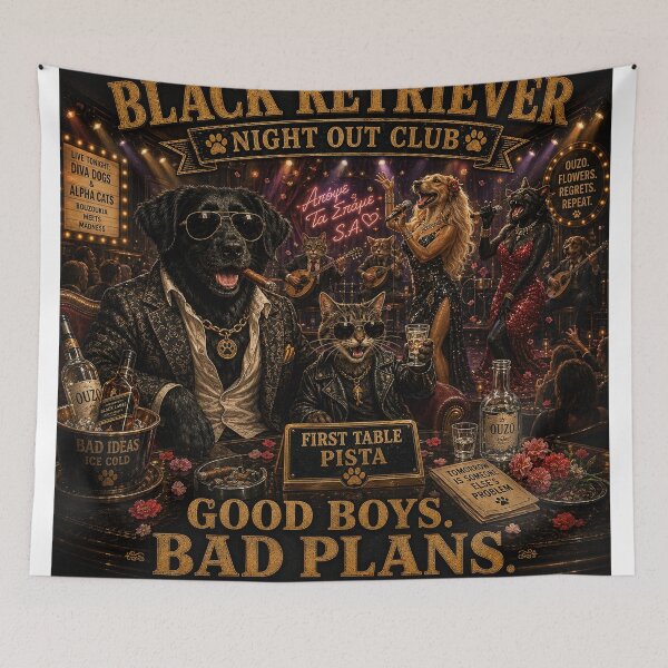 Item preview, Black Retriever Night Out Club Greek Night Life Funny Dog Design designed and sold by shopevermint.