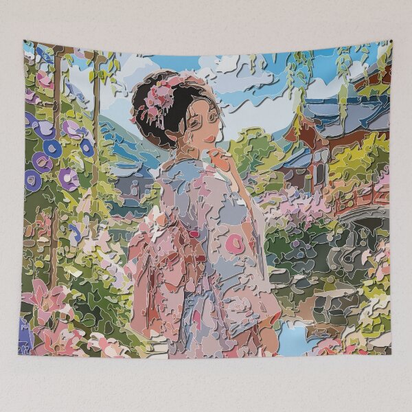 Item preview, Elegant Woman in Japanese Floral Kimono designed and sold by Keltoi-art.