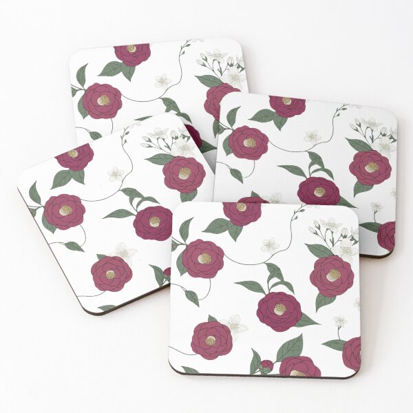 Item preview, Victorian Burgundy Camellia and White Jasmine Pattern - Dark Floral Art designed and sold by Dzblack.