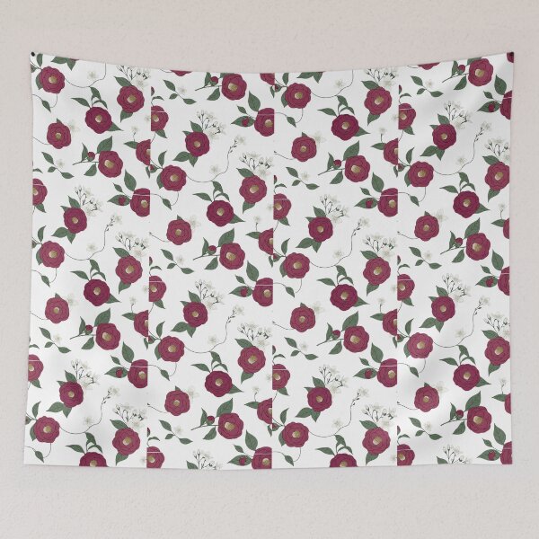 Item preview, Victorian Burgundy Camellia and White Jasmine Pattern - Dark Floral Art designed and sold by Dzblack.