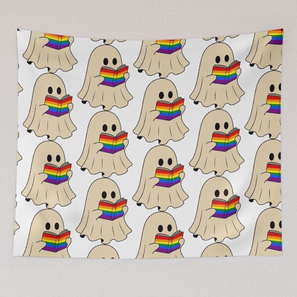 Item preview, LGBTQ Rainbow Halloween Ghost Reading Book designed and sold by Cannaxes Studio.