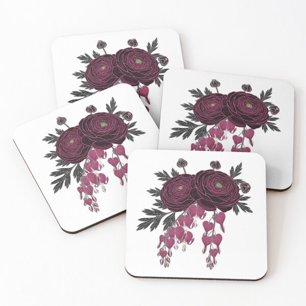 Item preview, Victorian Burgundy Ranunculus and Bleeding Hearts - Dark Botanical Art designed and sold by Dzblack.