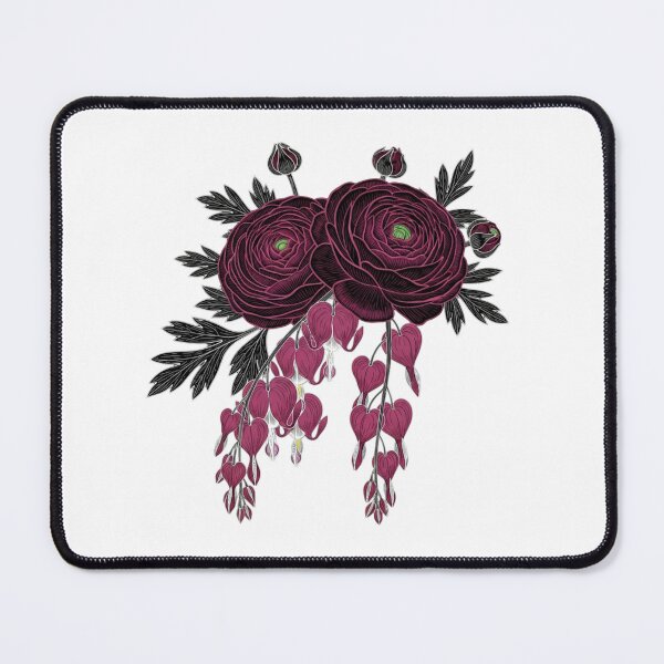 Item preview, Victorian Burgundy Ranunculus and Bleeding Hearts - Dark Botanical Art designed and sold by Dzblack.