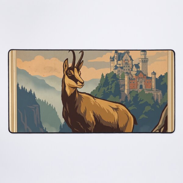 Item preview, Vintage Neuschwanstein Castle Travel Poster With Chamois designed and sold by ZUMERI.