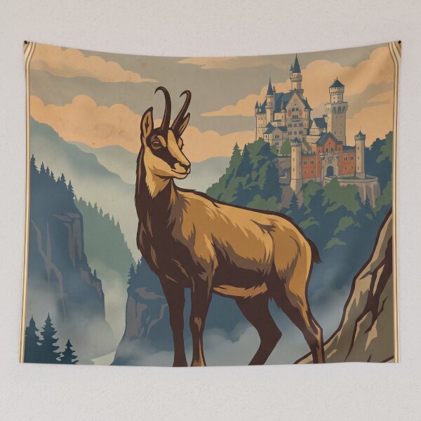Item preview, Vintage Neuschwanstein Castle Travel Poster With Chamois designed and sold by ZUMERI.