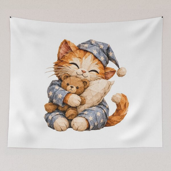 Item preview, Origami Sleepy Cat Hugging Teddy Bear designed and sold by Snurly.
