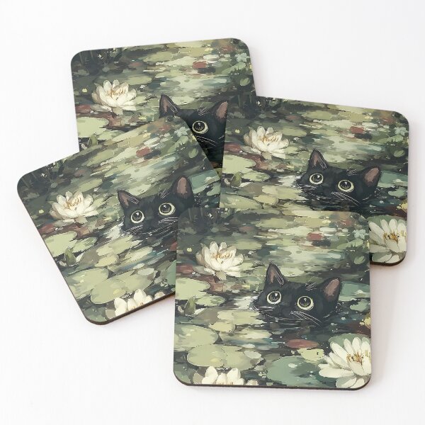 Item preview, Black cat in a lily pond designed and sold by RobertJes.