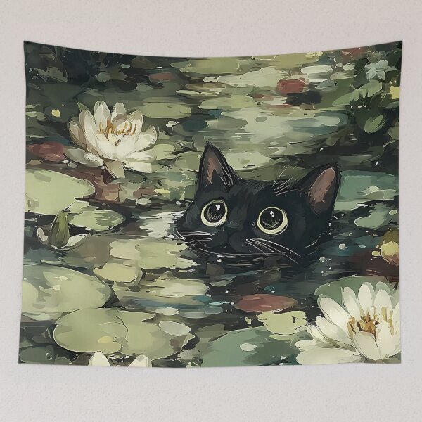 Item preview, Black cat in a lily pond designed and sold by RobertJes.