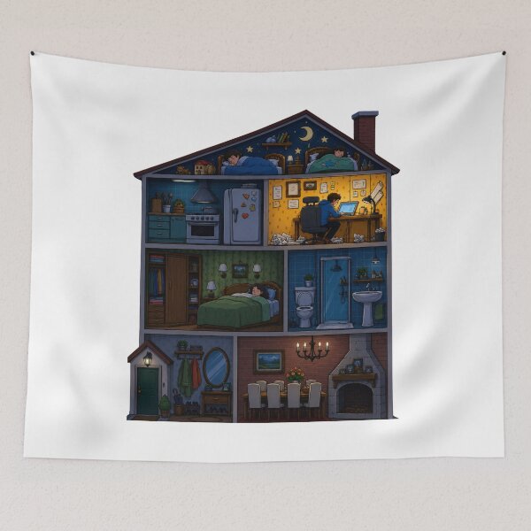 Item preview, Cozy House Cutaway Night Illustration designed and sold by waikibi ⭐⭐⭐⭐⭐.