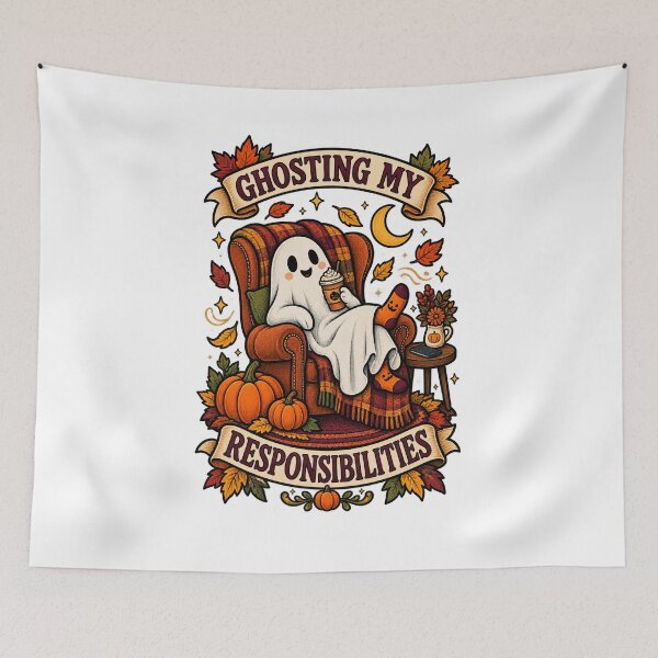 Item preview, Ghosting My Responsibilities – Cute Cozy Fall Ghost designed and sold by BilcoStillbaze.