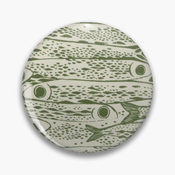 Item preview, Linocut Fish School Pattern - Coastal Green Sea Life Illustration designed and sold by Billy Morfo™.