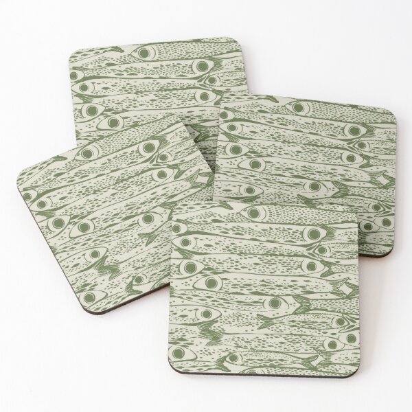 Item preview, Linocut Fish School Pattern - Coastal Green Sea Life Illustration designed and sold by Billy Morfo™.