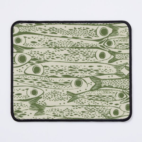 Item preview, Linocut Fish School Pattern - Coastal Green Sea Life Illustration designed and sold by Billy Morfo™.