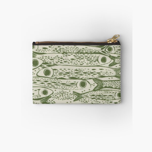 Item preview, Linocut Fish School Pattern - Coastal Green Sea Life Illustration designed and sold by Billy Morfo™.