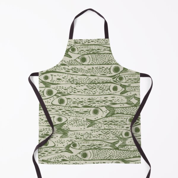 Item preview, Linocut Fish School Pattern - Coastal Green Sea Life Illustration designed and sold by Billy Morfo™.