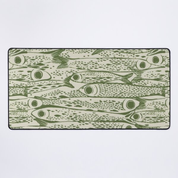 Item preview, Linocut Fish School Pattern - Coastal Green Sea Life Illustration designed and sold by Billy Morfo™.