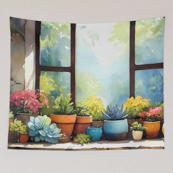 Item preview, Cozy Botanical Window Sill – Vibrant Succulent & Lush Corner (Cottagecore Aesthetic) designed and sold by Whimsical Wayfarer.