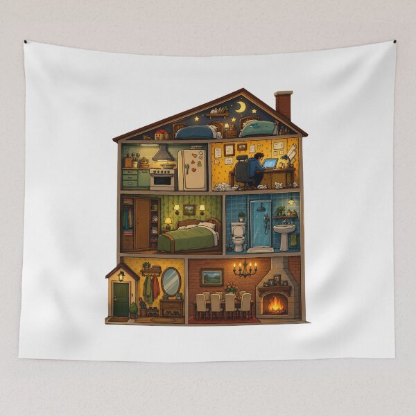 Item preview, Cozy House Cutaway Night Illustration designed and sold by waikibi ⭐⭐⭐⭐⭐.