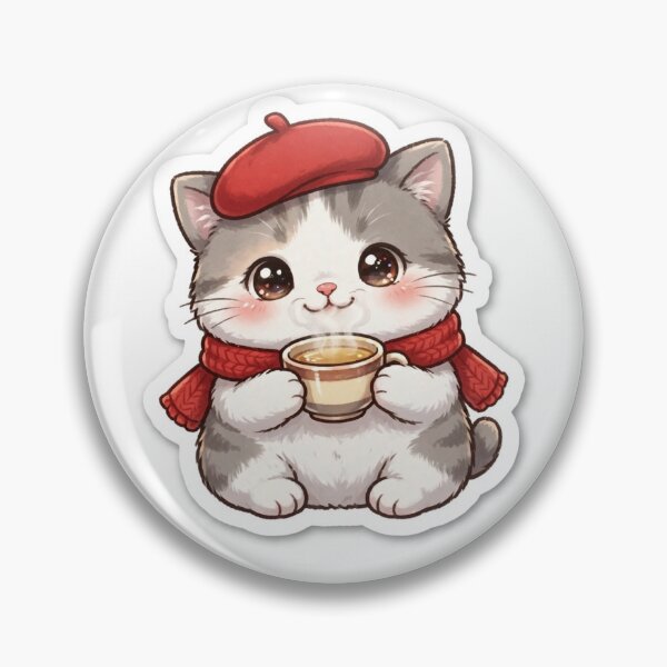 Item preview, Freda Cute Cat with Tea - Paris Beret Kitty Sticker Kawaii Cozy designed and sold by MAISON SYLVIE.