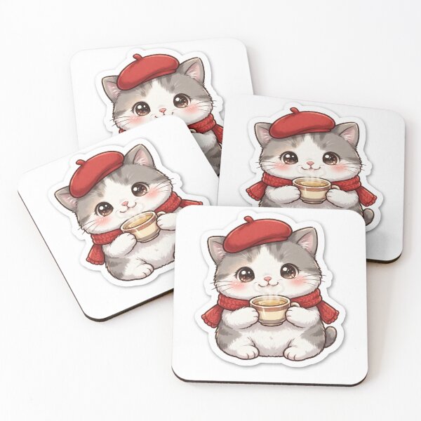 Item preview, Freda Cute Cat with Tea - Paris Beret Kitty Sticker Kawaii Cozy designed and sold by MAISON SYLVIE.